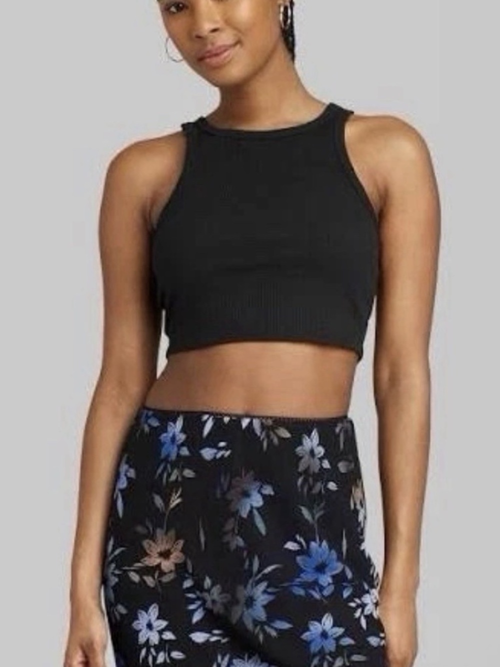Wild Fable NWT Women's Sleeveless Ribbed FittedCrop Tank Top Black Size M